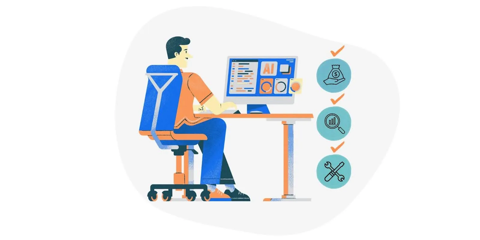 Company employee looking at the screen with an AI tool