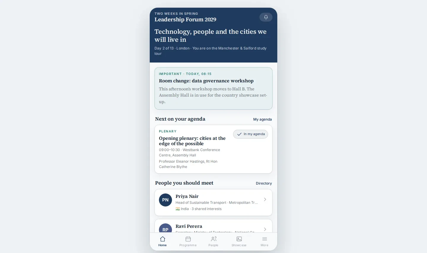 Conference app home screen on desktop