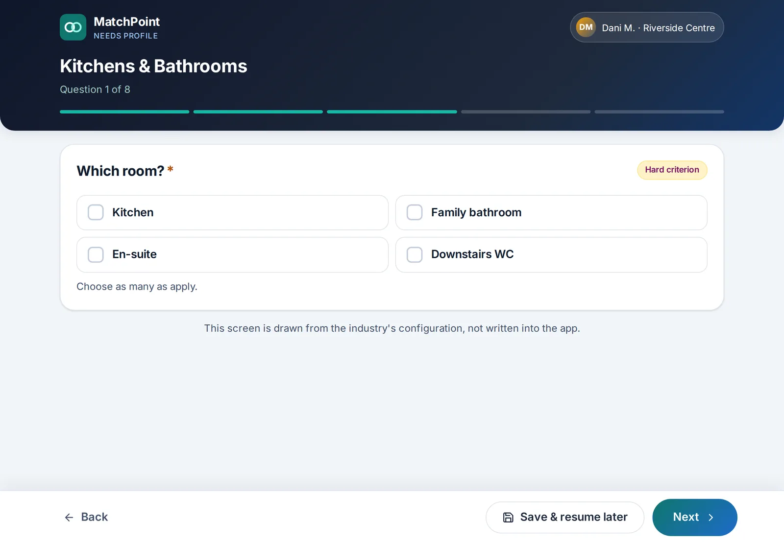 Needs Profile question rendered from the industry configuration