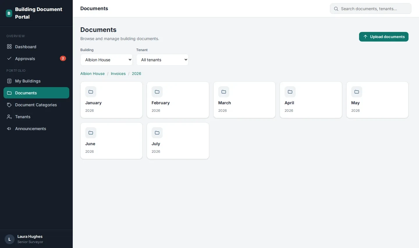 Document archive by building, category, year and month