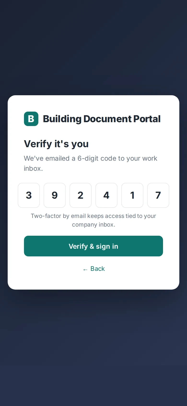 Email two-factor sign-in on a phone