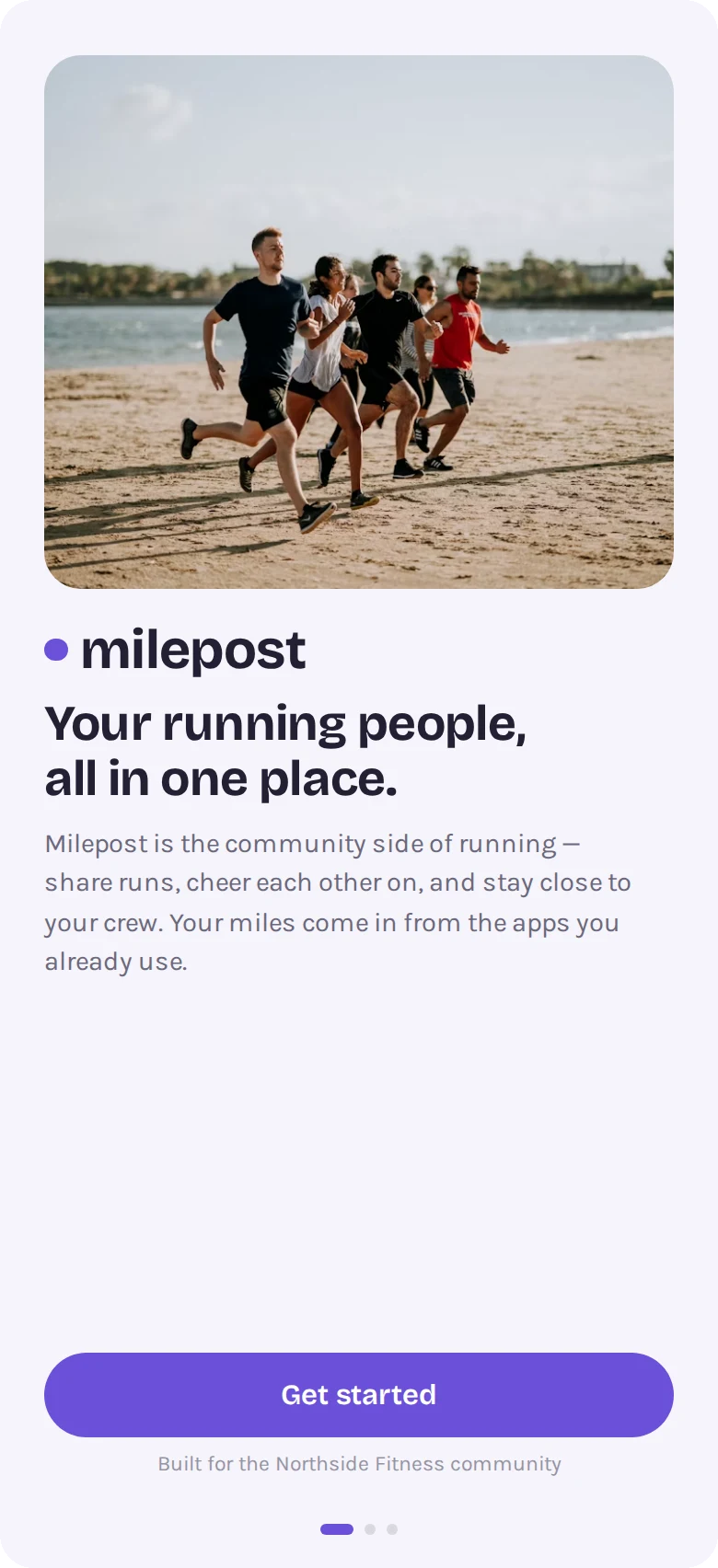 Onboarding screen: your running people, all in one place