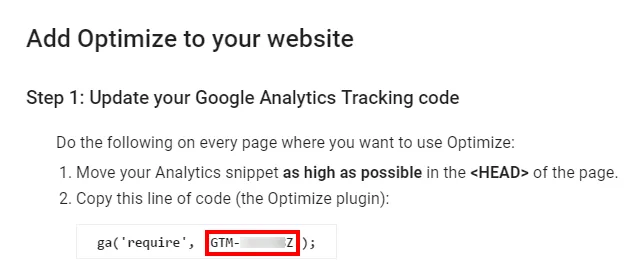 Copy the ID of your Google Optimize account.